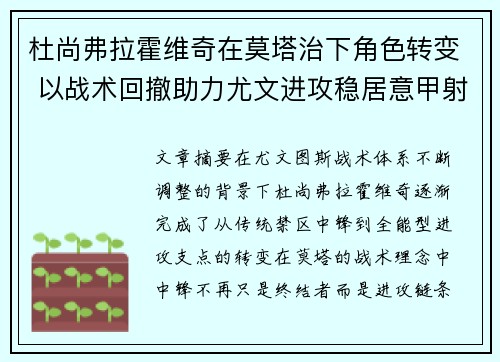杜尚弗拉霍维奇在莫塔治下角色转变 以战术回撤助力尤文进攻稳居意甲射手榜前列